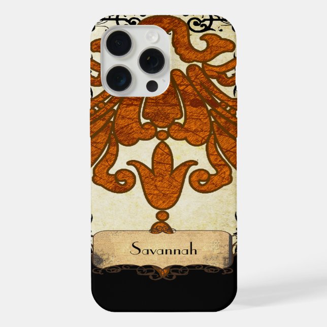 Personalized Burnt Orange Antique Scroll Work iPhone Case (Back)