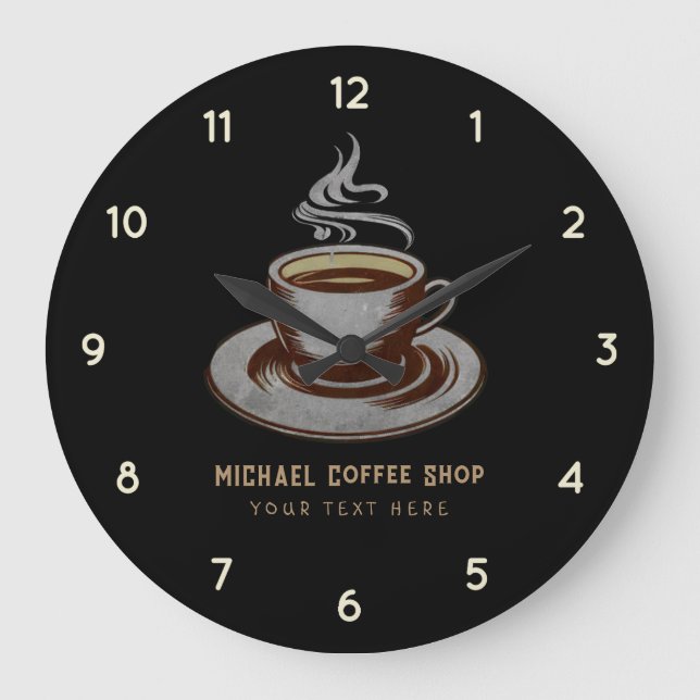 Personalized Business Coffee Shop - Coffee Bar Large Clock (Front)