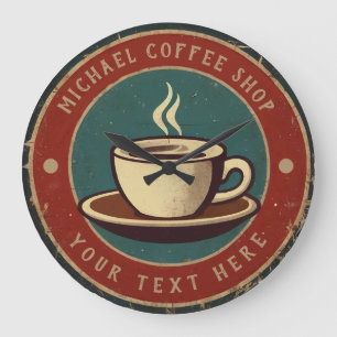 Personalized Business Coffee Shop - Coffee Bar Large Clock
