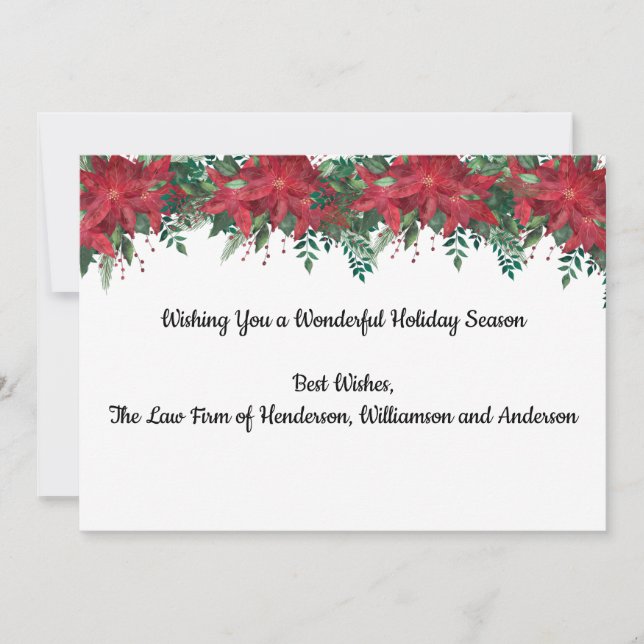 Personalized Business Corporate Red Poinsettia  Holiday Card (Front)