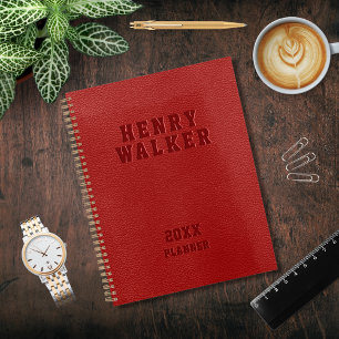 Personalized Business Embossed Red Vegan Leather Planner