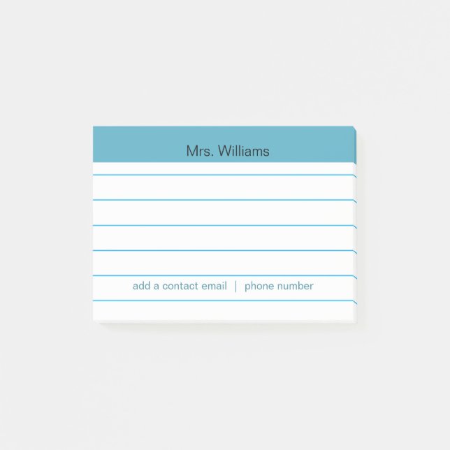 Personalized Business lines Blue Stripe Teacher Post-it Notes (Front)