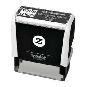 Personalized Business Logo Address Black and White Self-inking Stamp