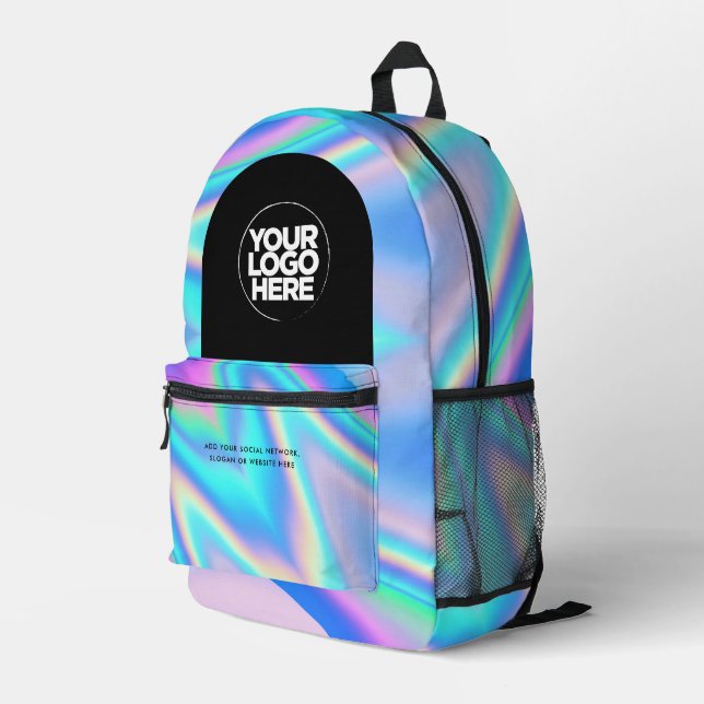 Personalized Business Logo and Text Holographic Printed Backpack (Back Corner Right)