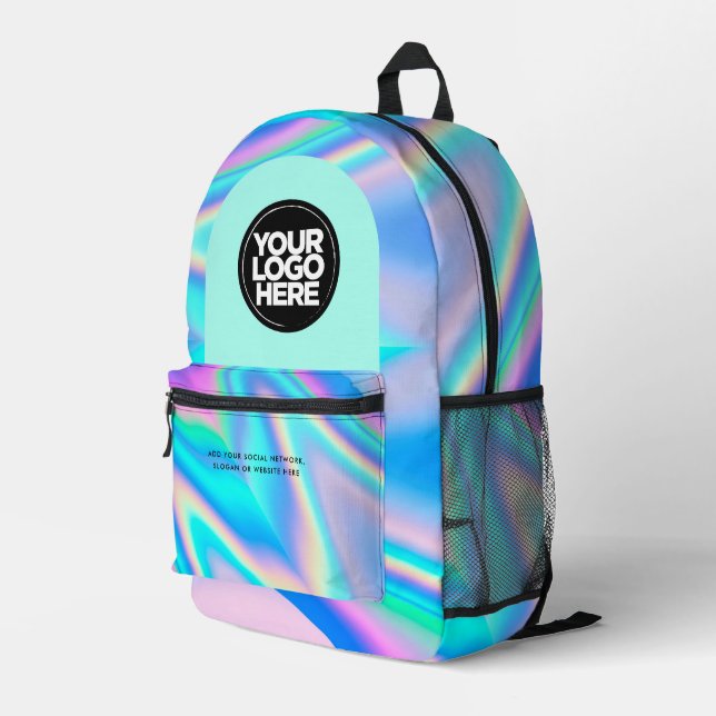 Personalized Business Logo and Text Holographic Printed Backpack (Back Corner Right)
