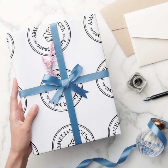 Personalized Business Logo Bakery Black White Wrapping Paper (Gifting)