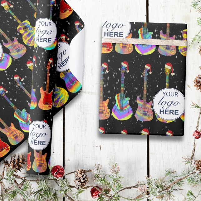 Personalized Business Logo Guitar Christmas Wrapping Paper (Personalized music business logo guitar Christmas wrapping paper Colorful electric guitar pattern)