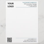 Personalized Business Logo Letterhead with QR Code<br><div class="desc">Your Colours and Font - Simple Personalized Modern Design Business Office Letterhead with Your QR Code and Logo - Add Your QR Code and Logo - Image / Business Name - Company / Address - Contact Information - Resize and move or remove and add elements / text with customization tool....</div>