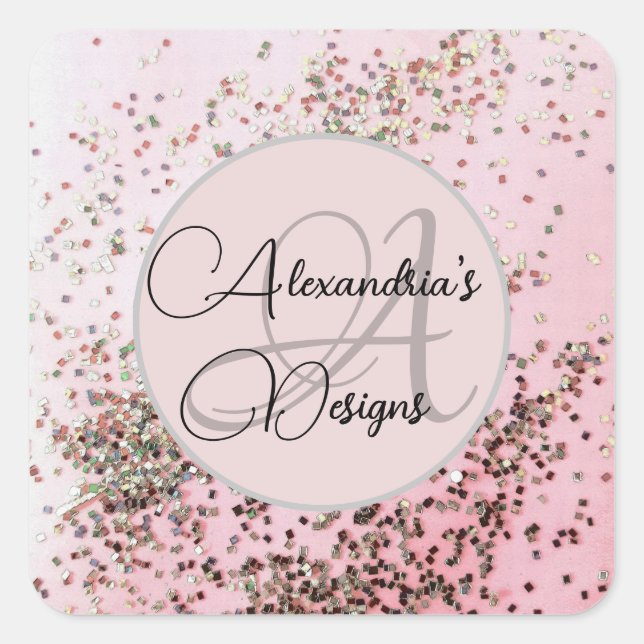  Personalized Business Logo Pink Confetti  Square Sticker (Front)