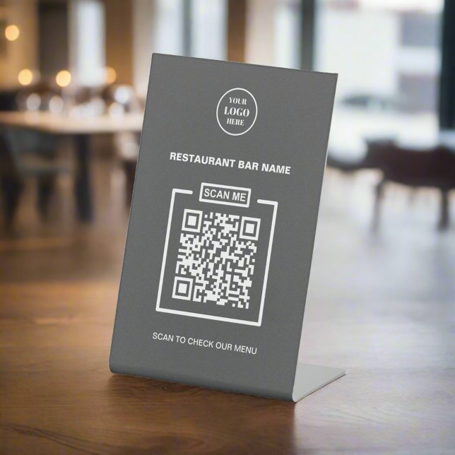 Personalized Business Logo QR Code Clean Grey Pedestal Sign (Creator Uploaded)