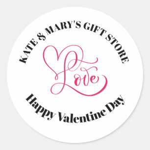 Personalized Business Name Happy Valentine's Day Classic Round Sticker