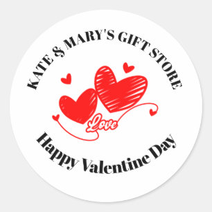 Personalized Business Name Happy Valentine's Day Classic Round Sticker
