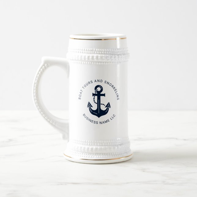 Personalized Business Nautical Blue Anchor Beer Stein (Left)