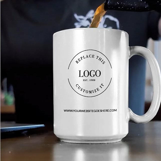 Personalized Business promotional logo website Two-Tone Coffee Mug (Client and employee gifts with company logo and website, two tone black white mug.)