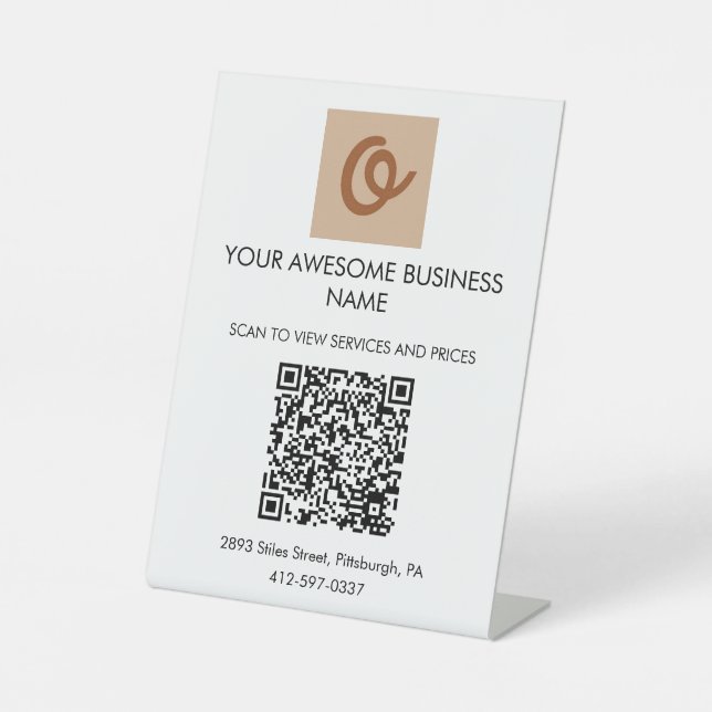 Personalized Business QR Code and Logo Table Sign (Front)