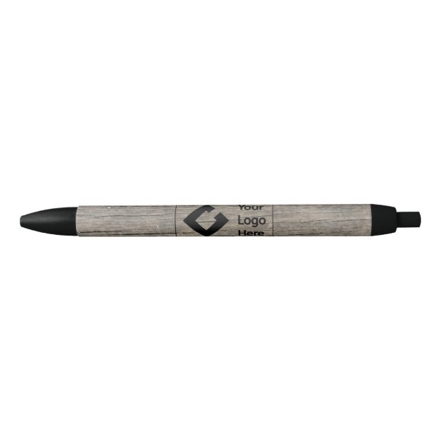 Personalized Business Rustic Wood with Logo Black Ink Pen (Front)