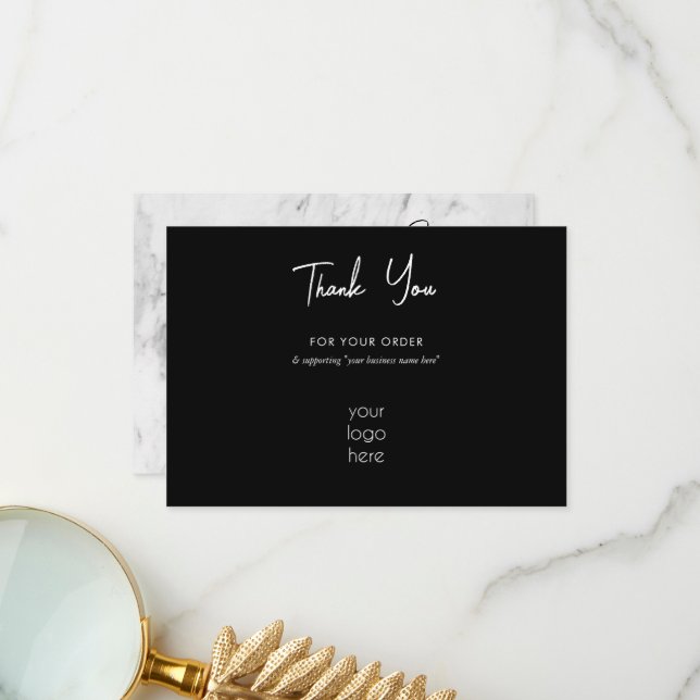 Personalized Business Thank You Logo Marble Black  Card (Front/Back In Situ)