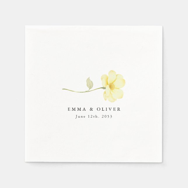 Personalized Butter Yellow Ivory Floral Wedding Napkin (Front)