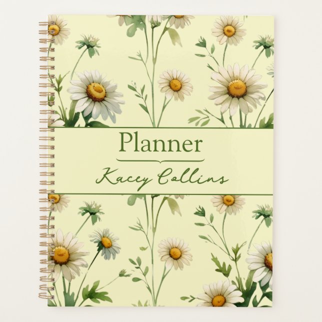 Personalized Butter Yellow Vintage Daisy Planner (Front)