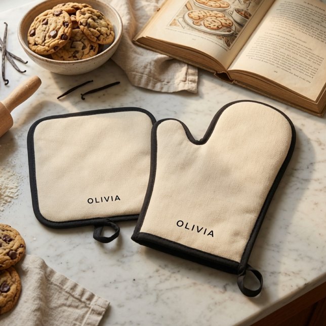 Personalized Buttercream Custom Name Oven Mitt & Pot Holder Set (Creator Uploaded)