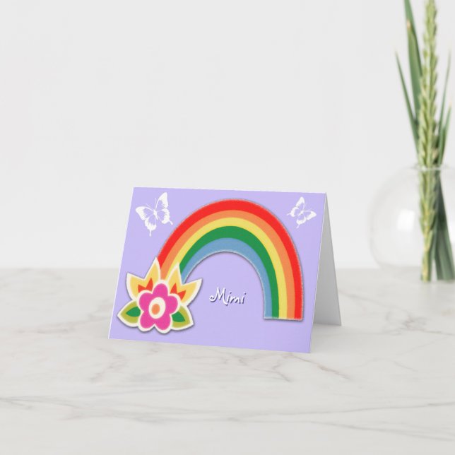 Personalized Butterflies and Rainbow Note Cards (Front)