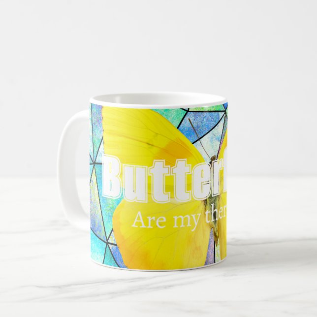 Personalized Butterflies are my theraphy Summer Coffee Mug (Front Left)