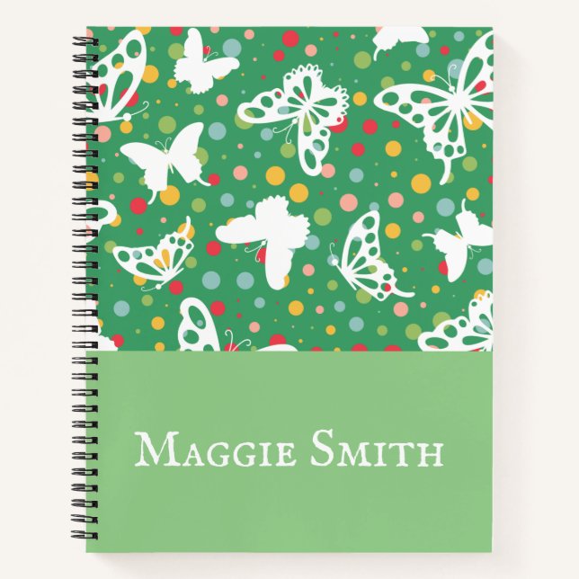 Personalized butterflies beautiful sage green chic notebook (Front)