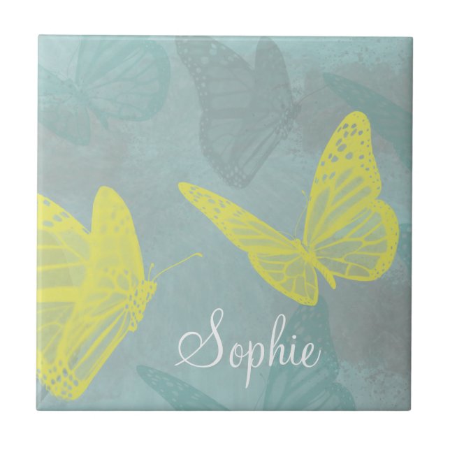 Personalized Butterflies Grunge  Tile (Front)