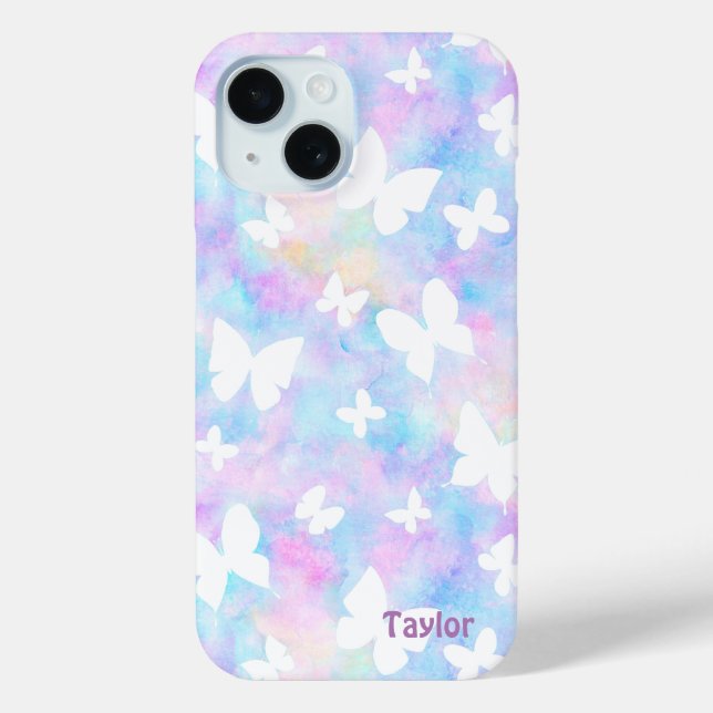 Personalized Butterflies Pink, Blue and White Case-Mate iPhone Case (Back)