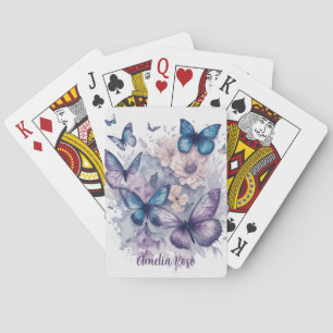 Personalized Butterflies Purple Name Girl Playing Cards