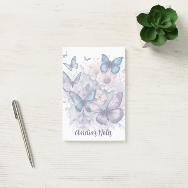 Personalized Butterflies Purple Name Girl Post-it Notes (Office)