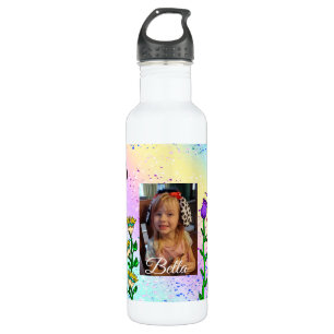 Personalized Butterfly and Flowers Photo and Name  710 Ml Water Bottle