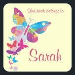 Personalized Butterfly Bookplate Sticker<br><div class="desc">Personalized Butterfly Bookplate Sticker with customizable text. Change background colour by selecting customize,  edit and background.</div>