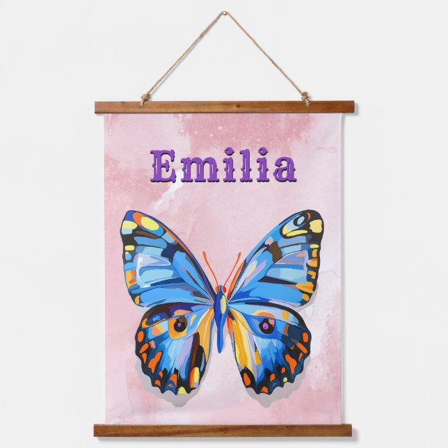 Personalized Butterfly Custom Name Preppy Hanging Tapestry (Front)