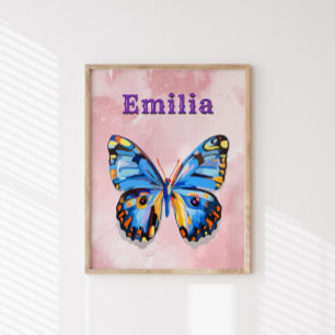Personalized Butterfly Custom Name Preppy Poster