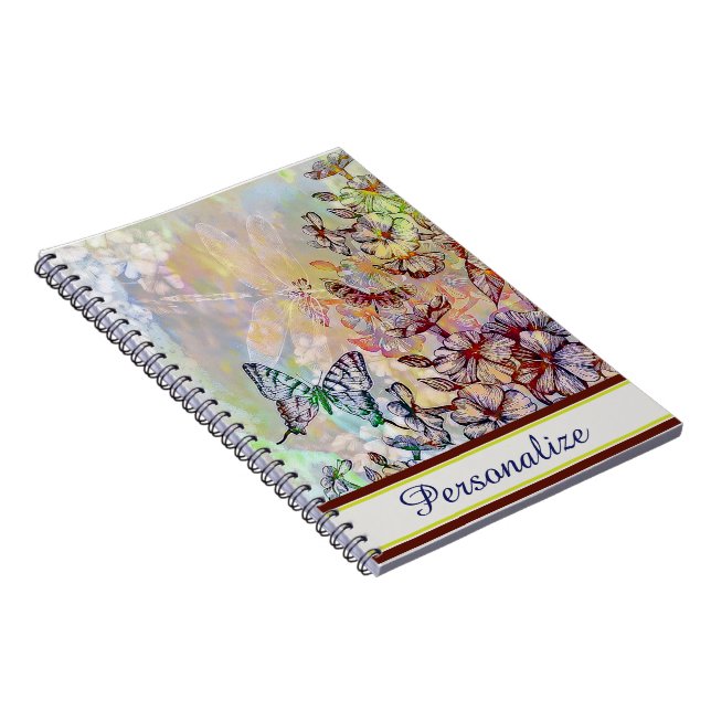 Personalized Butterfly, dragonfly and flowers Notebook (Right Side)
