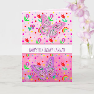Personalized Butterfly Girl's Happy Birthday   Card