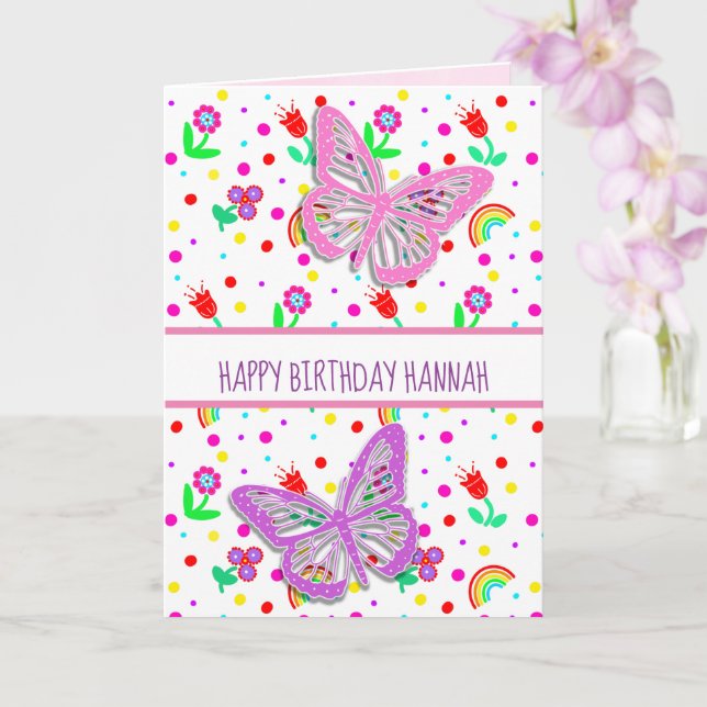 Personalized Butterfly Girl's Happy Birthday   Card (Orchid)