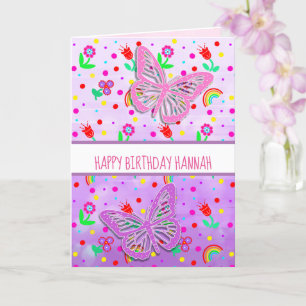 Personalized Butterfly Girl's Happy Birthday Card