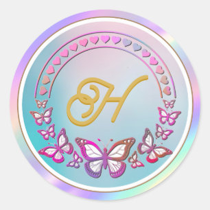 Personalized butterfly Monogram Classic Round Sticker
