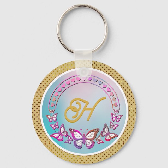 Personalized butterfly Monogram Keychain (Front)