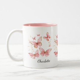 PERSONALIZED Butterfly Mug, Cute Pink Butterfly Two-Tone Coffee Mug
