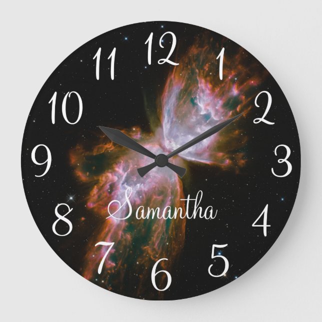 Personalized Butterfly Nebula Celestial Photo Large Clock (Front)