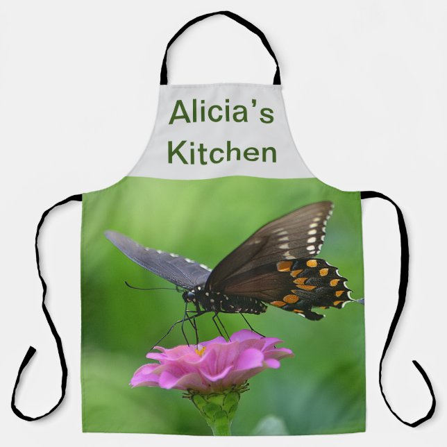Personalized Butterfly on Zinnia  Apron (Front)