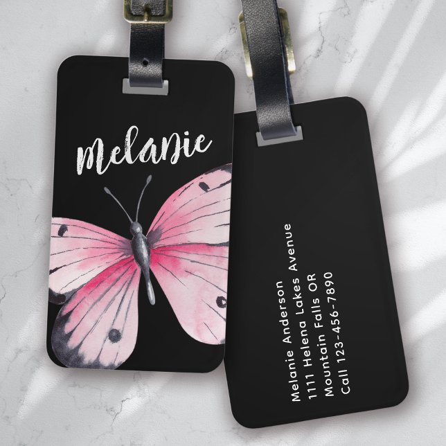 Personalized Butterfly Pink Black  Luggage Tag (Creator Uploaded)