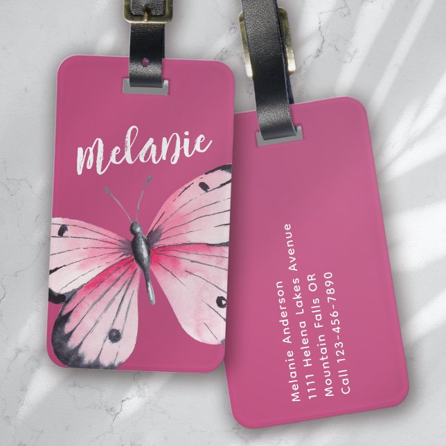 Personalized Butterfly Pink White  Luggage Tag (Creator Uploaded)
