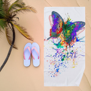 Personalized butterfly splatter  beach towel