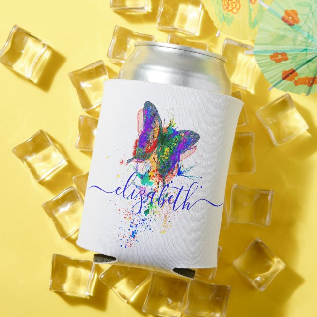 Personalized butterfly splatter   can cooler (In Situ Summer)
