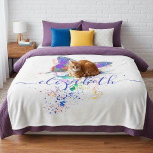 Personalized butterfly splatter fleece blanket