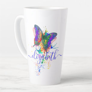 Personalized butterfly splatter   latte mug